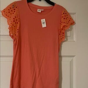 GAP Coral Eyelet Flutter Sleeve Tee